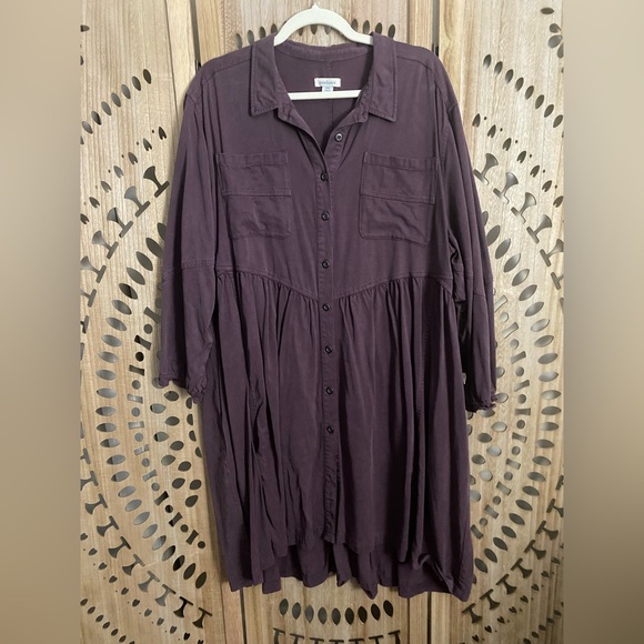 Sundance Dresses & Skirts - Sundance Eggplant Long Sleeve Midi Button Down Dress